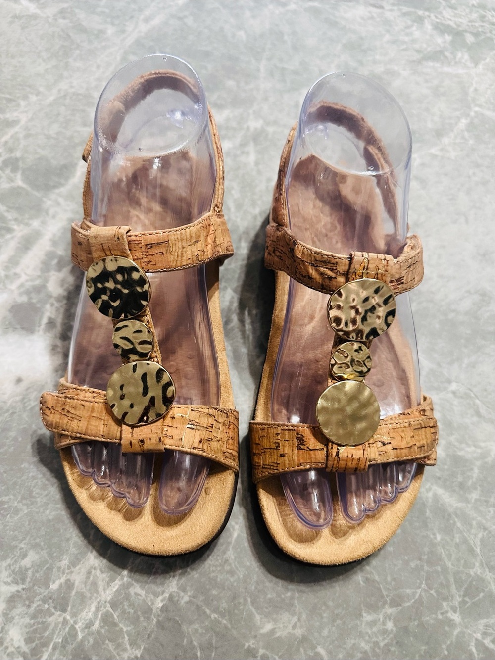 Vionic Sandals Farra Womens 5 Leather Slingback Adjustable Cork Beige